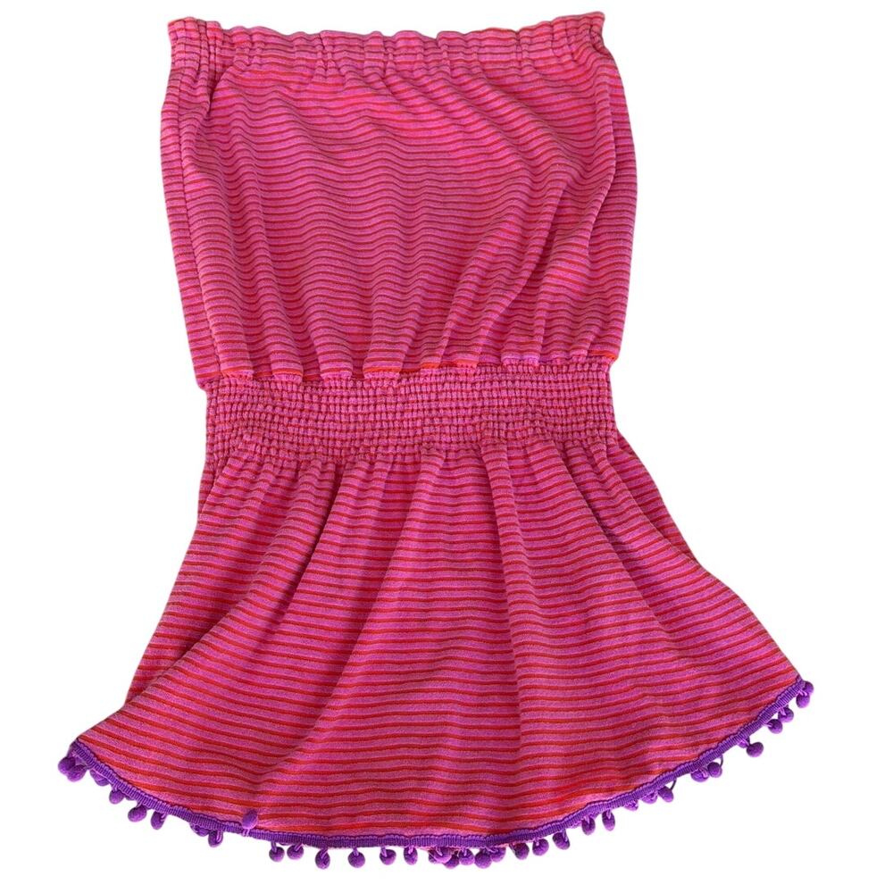 Natural Life Swim Cover Up Small Medium Pink Orange Striped Terry Cloth Straples